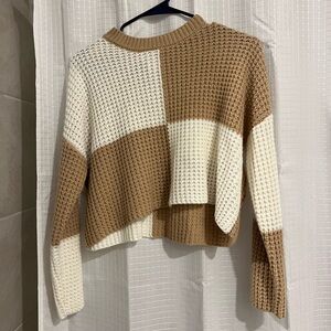 Color Block Knit Sweater - Cream and Tan
